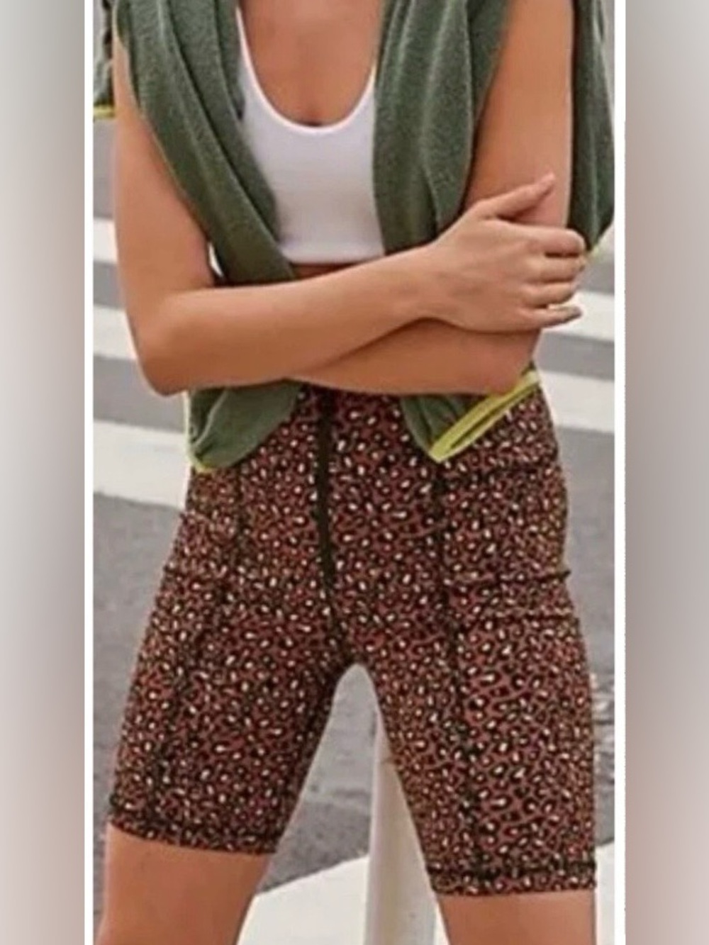 Free people leopard print biker shorts with front zipper size XS